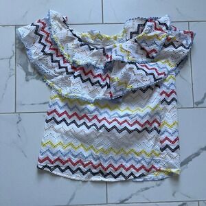 Allison New York multicolored eyelet off-the-shoulder ruffle top size small